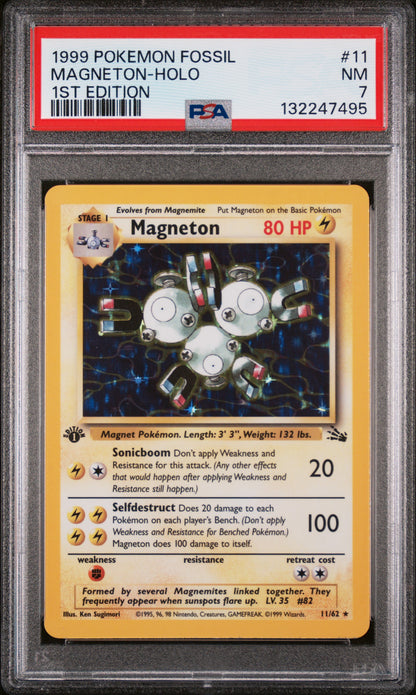 1999 POKEMON FOSSIL MAGNETON HOLO 1ST EDITION 11/62 PSA 7