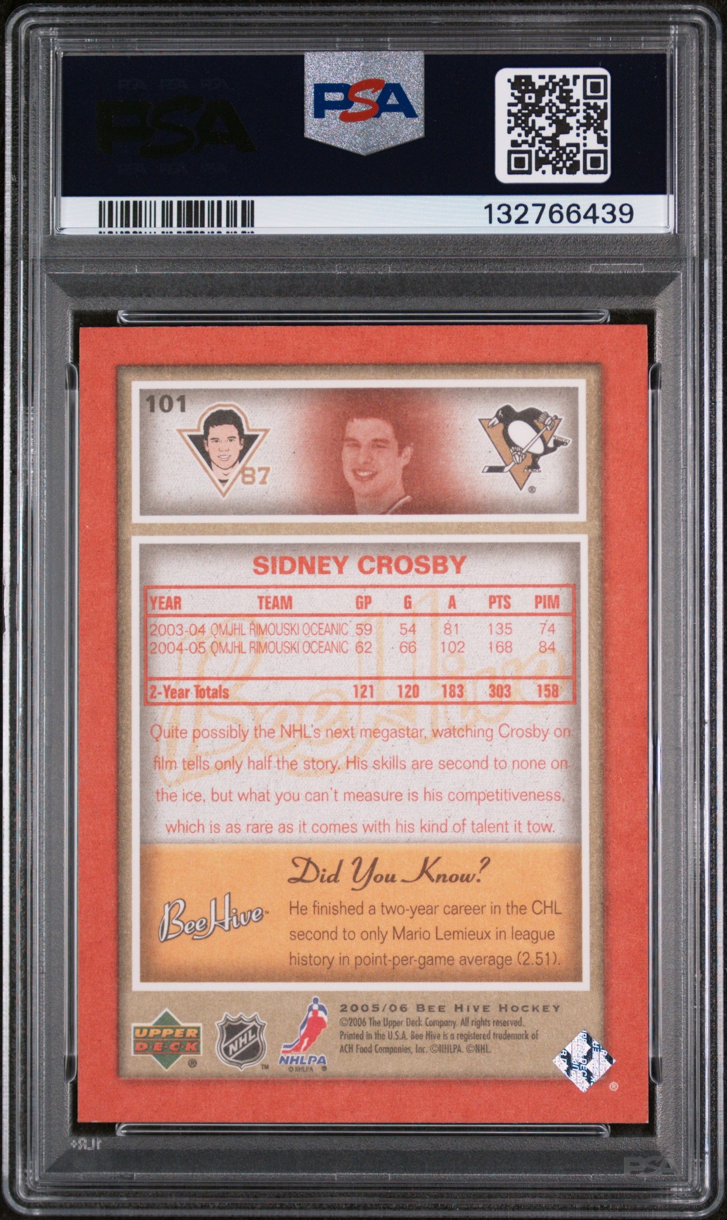 2005-06 UD BEE HIVE SIDNEY CROSBY RED PSA 8