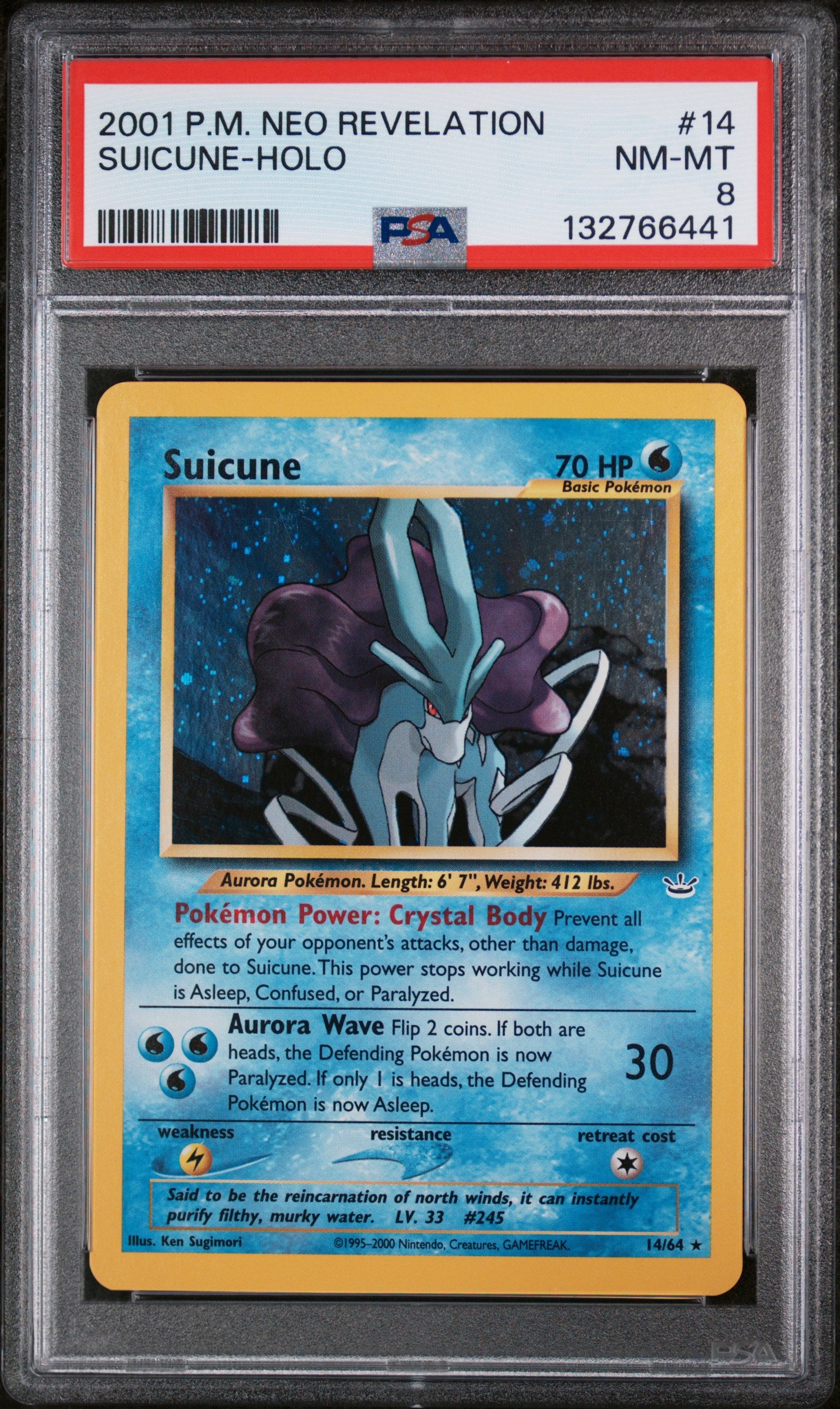 2001 POKEMON NEO REVELATION SUICUNE HOLO 14/64 PSA 8