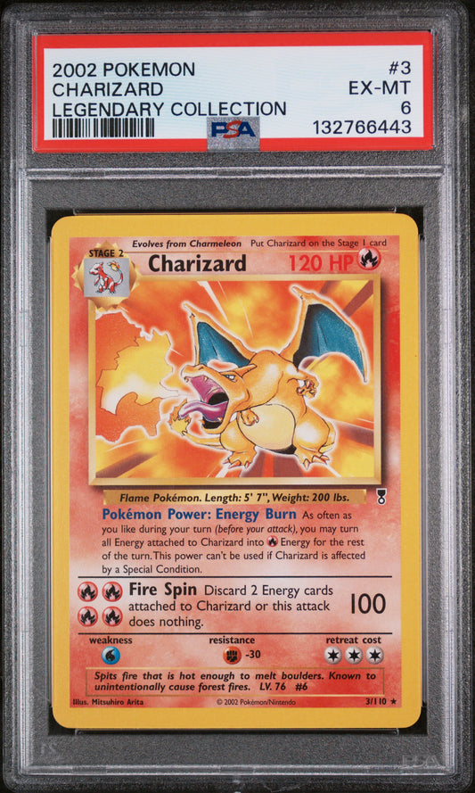 2002 POKEMON CHARIZARD LEGENDARY COLLECTION 3/110 PSA 6