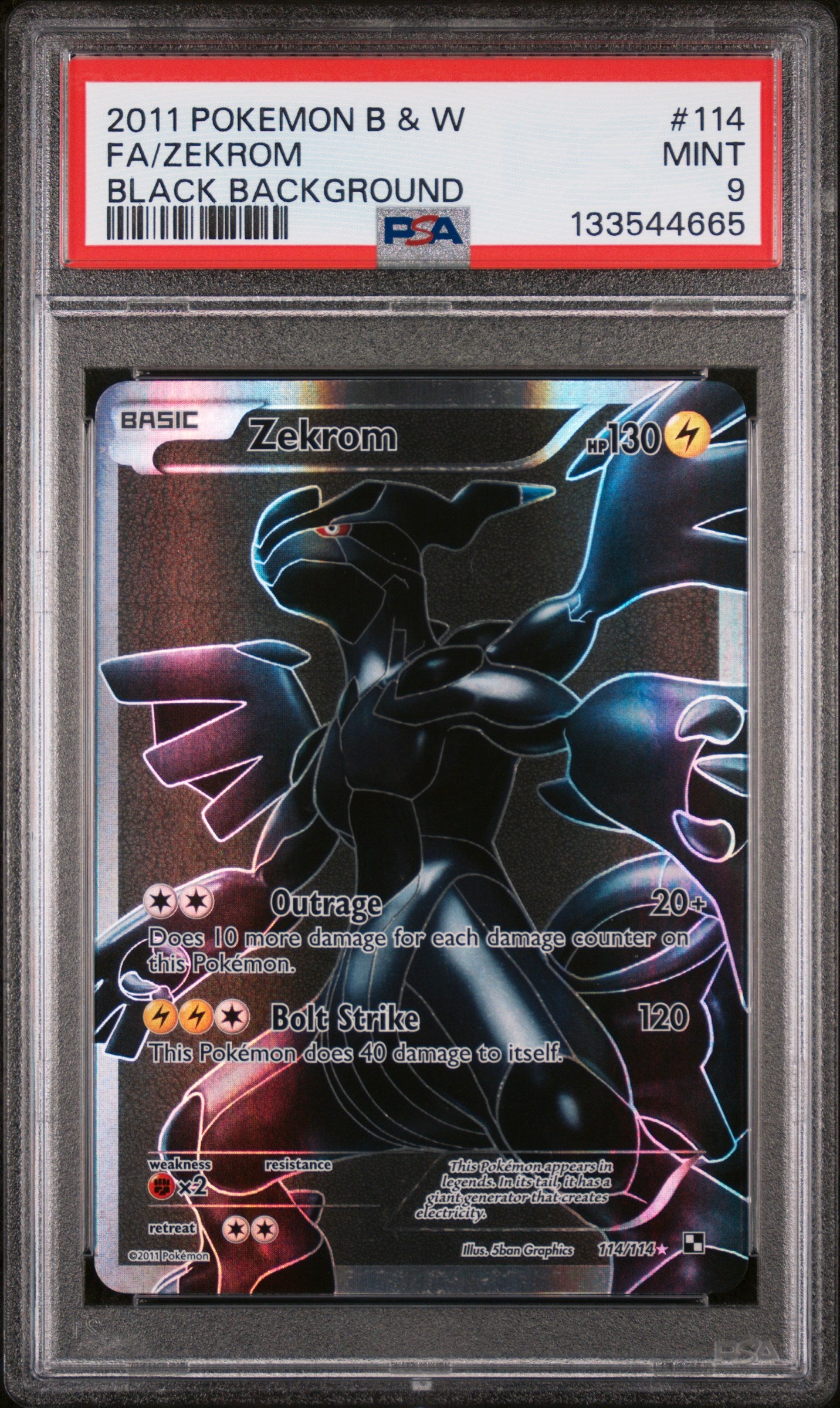 2011 POKEMON BLACK & WHITE FULL ART ZEKROM BLACK BACKGROUND 114/114 PSA 9