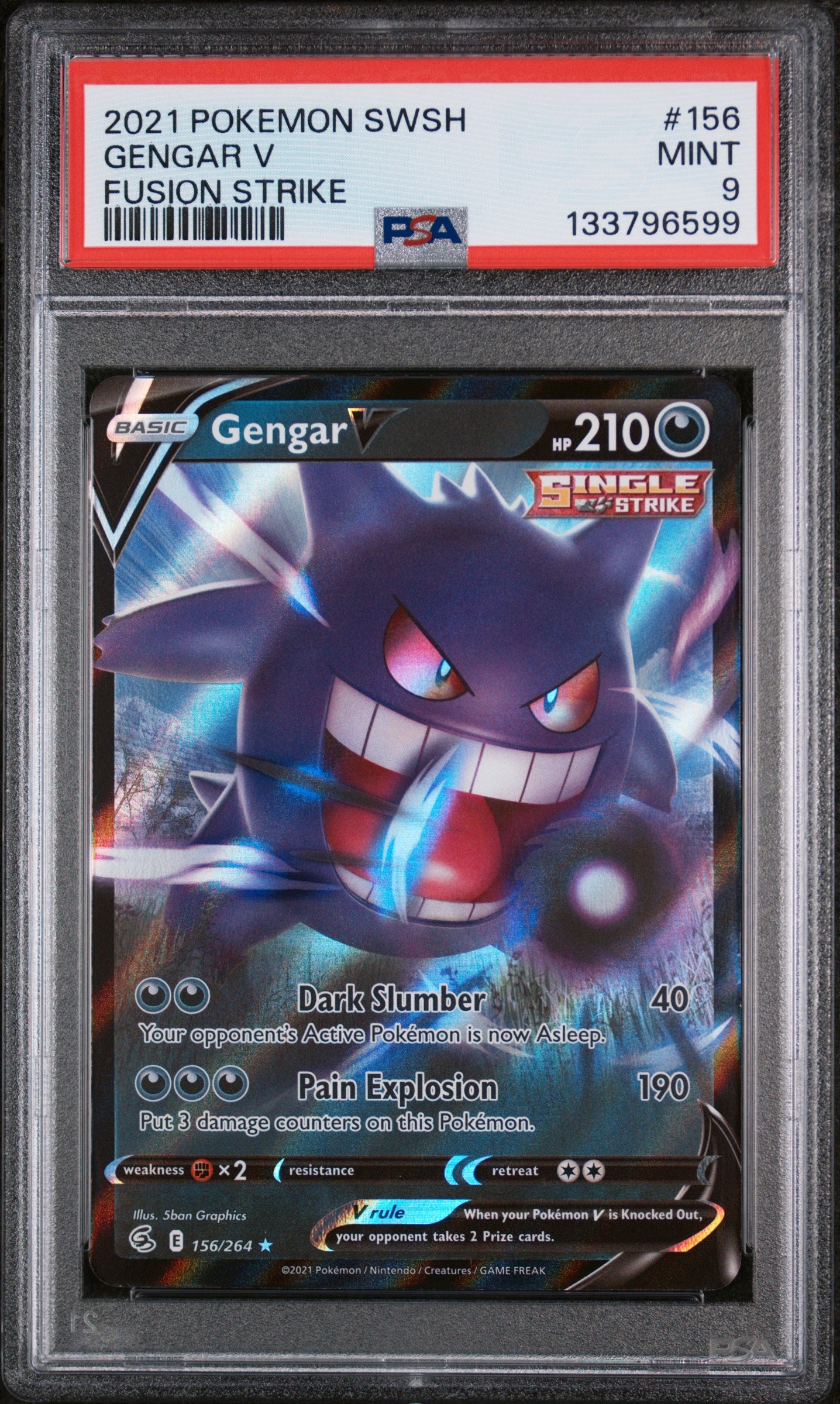 2021 POKEMON SWORD & SHIELD FUSION STRIKE #156 GENGAR V FUSION STRIKE PSA 9