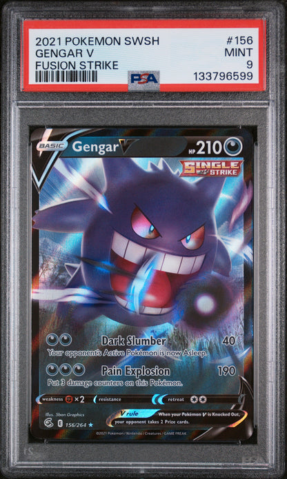 2021 POKEMON SWORD & SHIELD FUSION STRIKE #156 GENGAR V FUSION STRIKE PSA 9