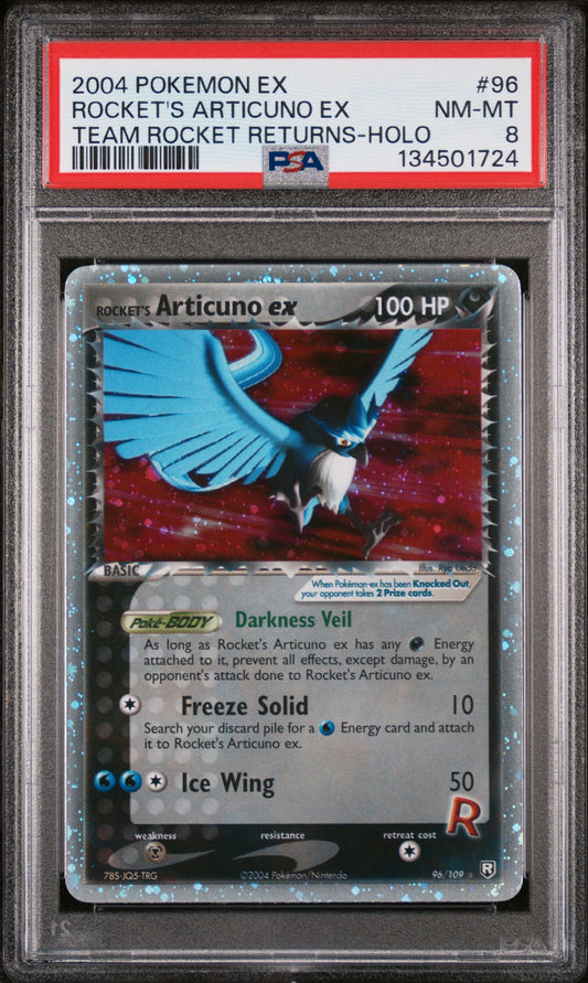 2004 POKEMON EX ROCKET'S ARTICUNO EX TEAM ROCKET RETURNS HOLO #96 PSA 8