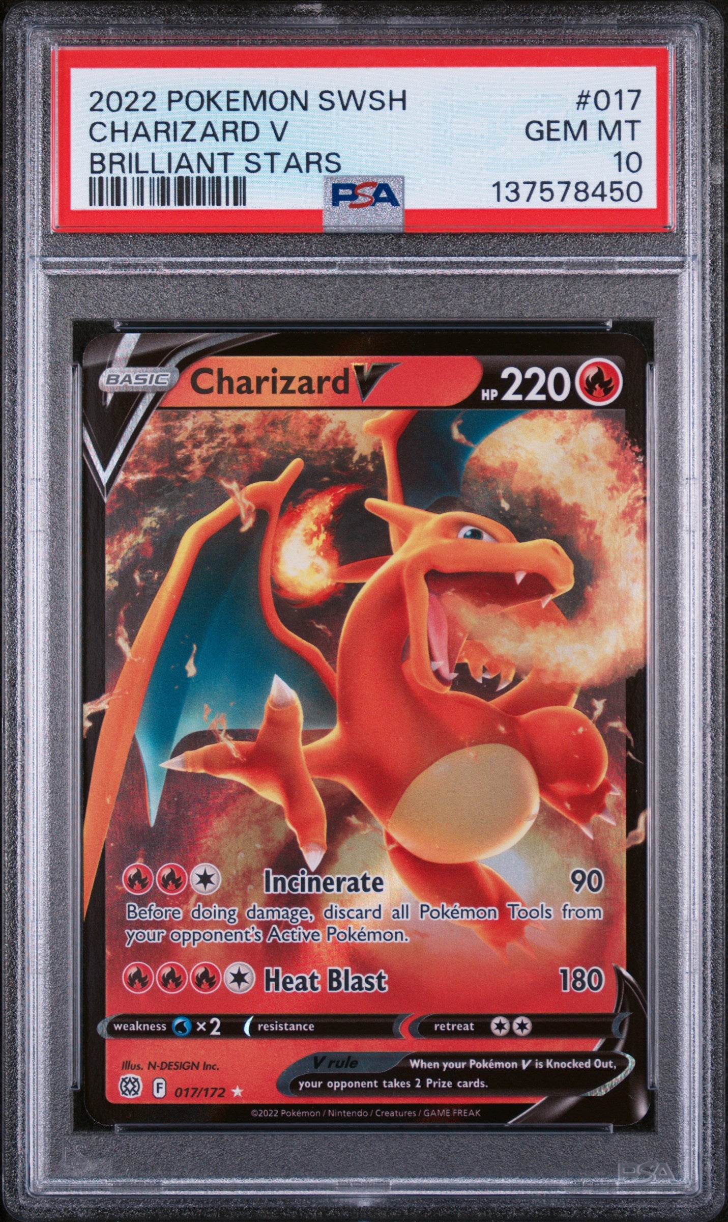 2022 POKEMON SWSH CHARIZARD V BRILLIANT STARS #017 PSA 10