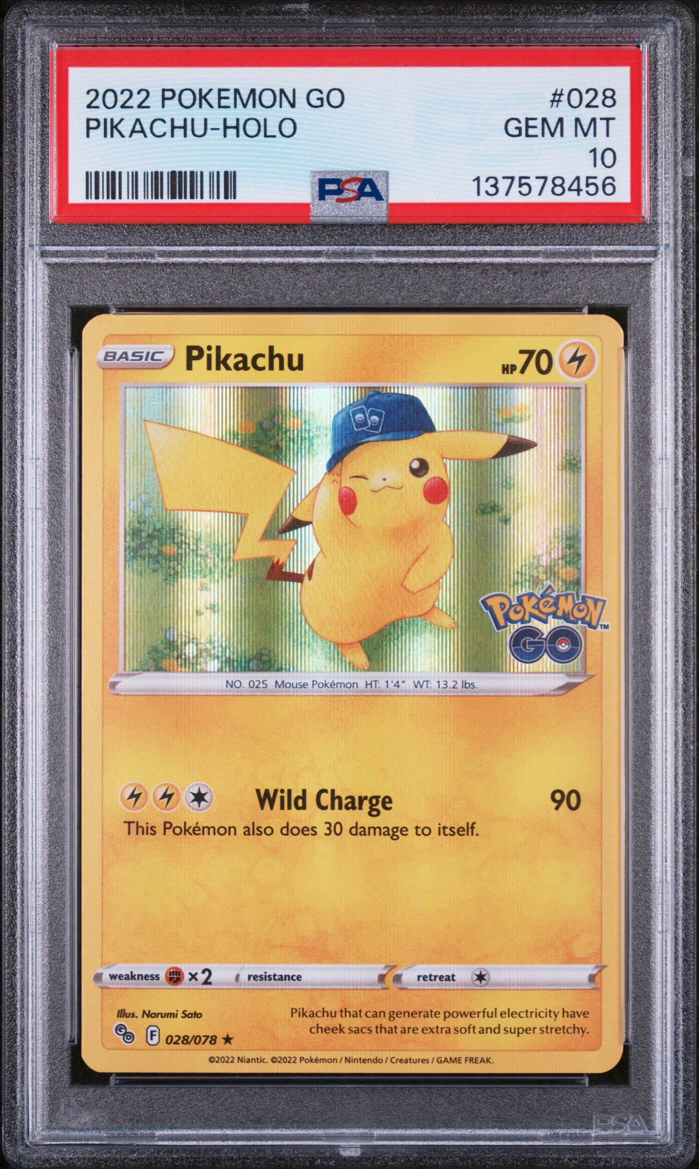 2022 POKEMON GO PIKACHU HOLO #028 PSA 10