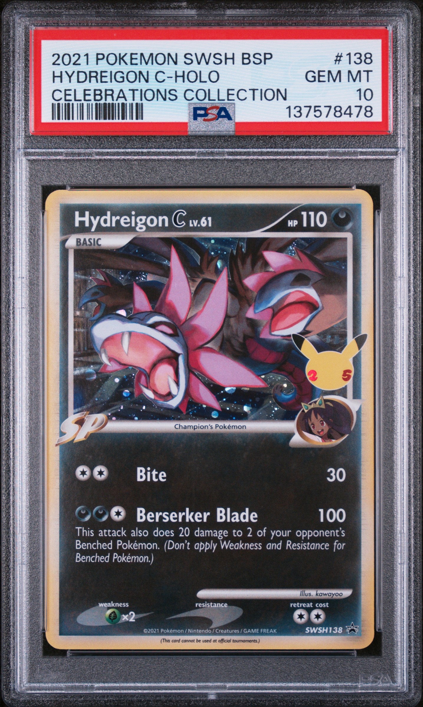 2021 POKEMON SWSH BSP HYDREIGON C HOLO CELEBRATIONS COLLECTION #138 PSA 10