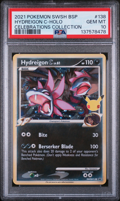 2021 POKEMON SWSH BSP HYDREIGON C HOLO CELEBRATIONS COLLECTION #138 PSA 10