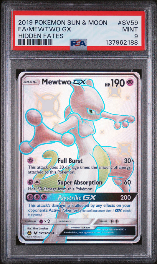 2019 POKEMON SUN & MOON HIDDEN FATES #SV59 FA MEWTWO GX PSA 9