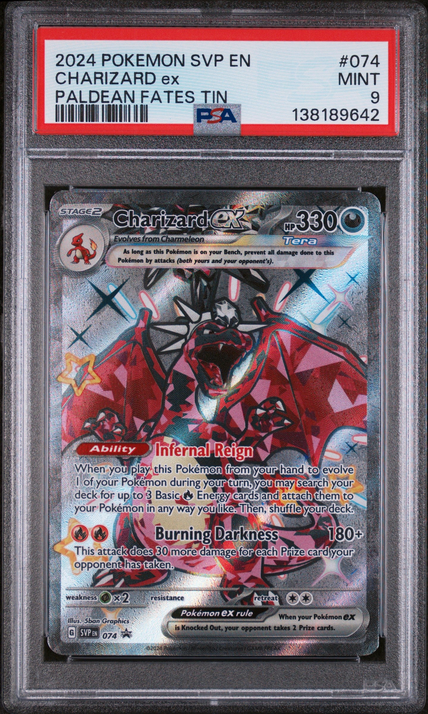 2024 POKEMON SVP EN CHARIZARD EX PALDEAN FATES TIN PROMO #074 PSA 9