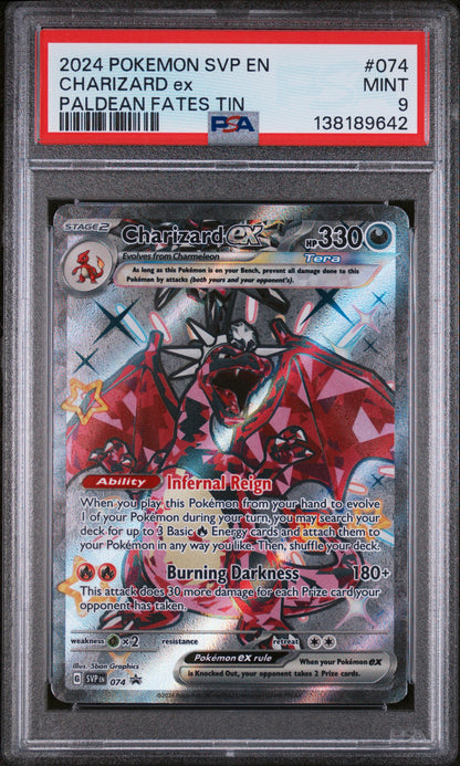 2024 POKEMON SVP EN CHARIZARD EX PALDEAN FATES TIN PROMO #074 PSA 9