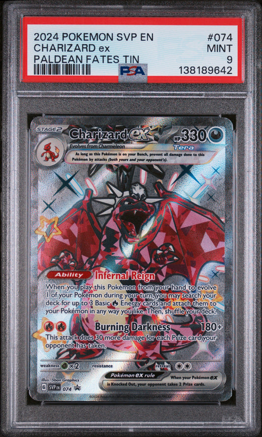 2024 POKEMON SVP EN CHARIZARD EX PALDEAN FATES TIN PROMO #074 PSA 9