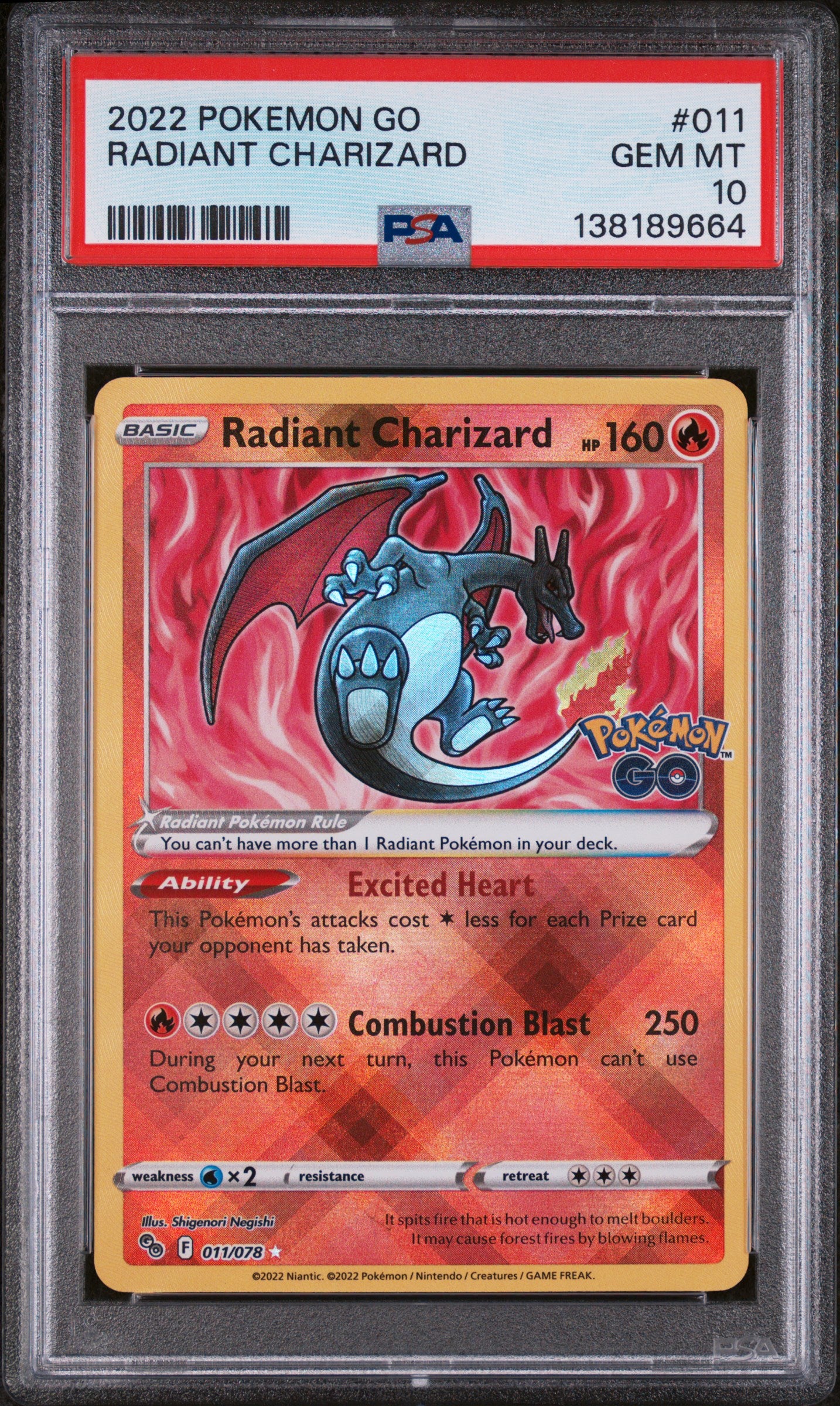 2022 POKEMON GO RADIANT CHARIZARD #011 PSA 10