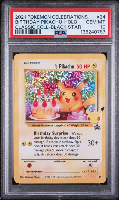 2021 POKEMON CELEBRATIONS BIRTHDAY PIKACHU HOLO CLASSIC COLLECTION BLACK STAR #24 PSA 10