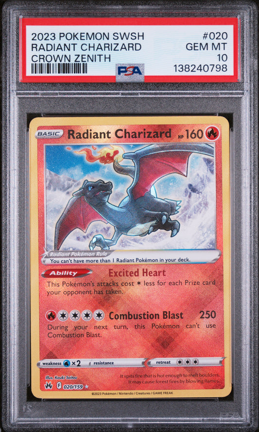 2023 POKEMON SWSH RADIANT CHARIZARD CROWN ZENITH #020 PSA 10