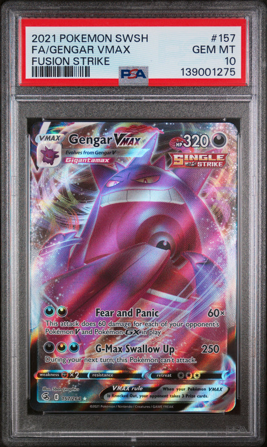 2021 POKEMON SWSH GENGAR VMAX FULL ART FUSION STRIKE #157 PSA 10