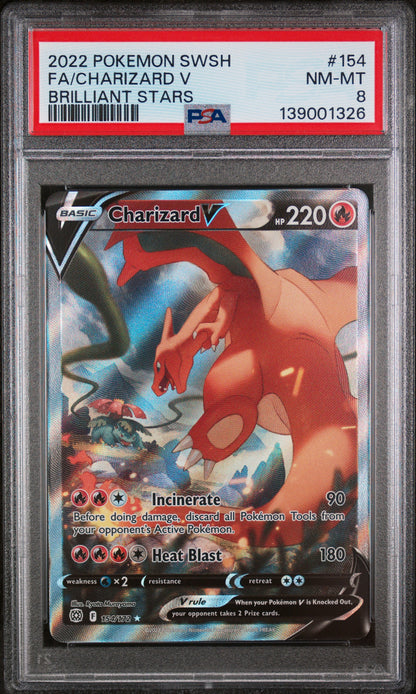 2022 POKEMON SWSH CHARIZARD V FULL ART BRILLIANT STARS #154 PSA 8