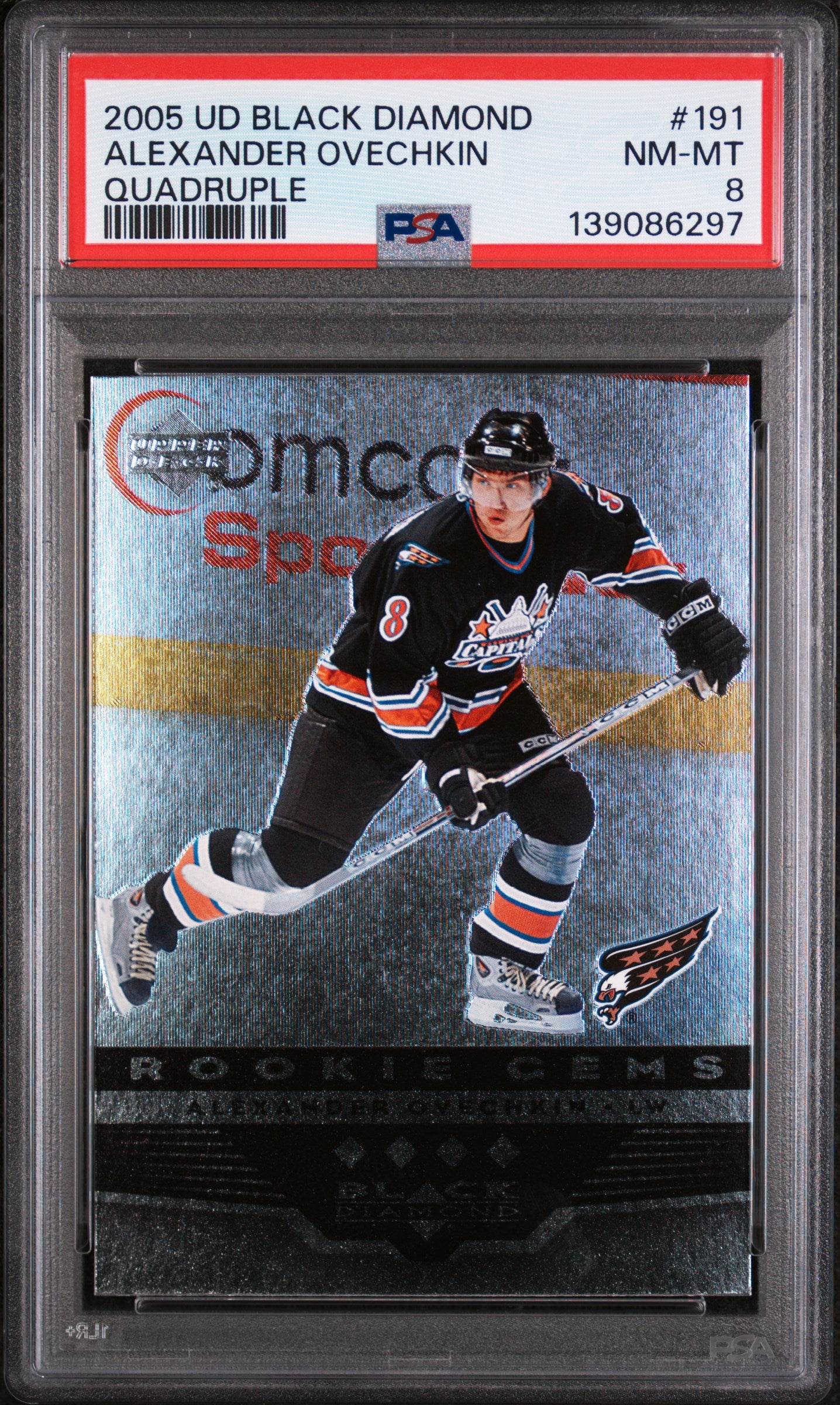 2005 UPPER DECK BLACK DIAMOND ALEXANDER OVECHKIN ROOKIE GEMS QUADRUPLE #191 PSA 8
