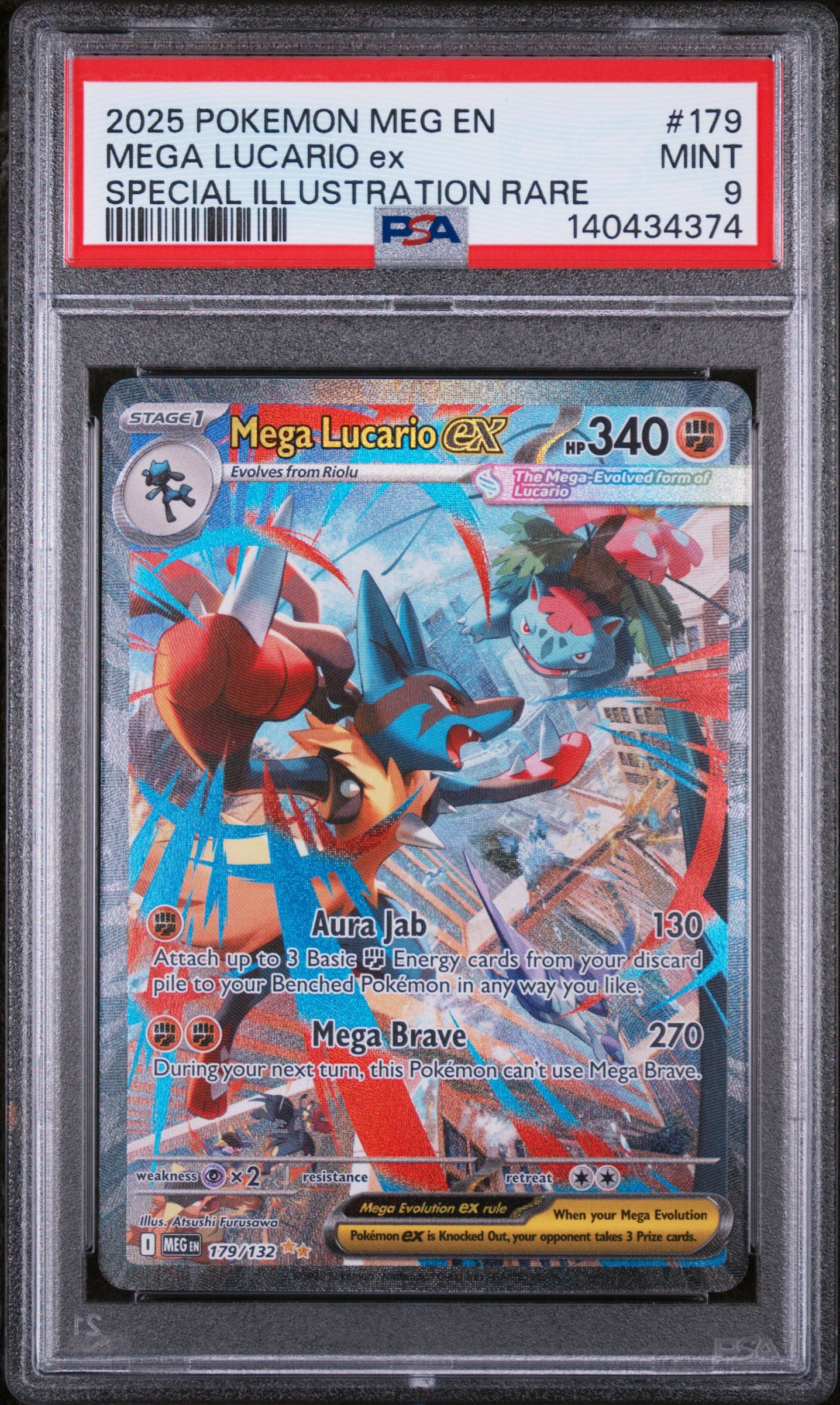 2025 POKEMON MEG EN MEGA EVOLUTION #179 MEGA LUCARIO ex SIR PSA 9