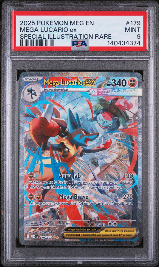 2025 POKEMON MEG EN MEGA EVOLUTION #179 MEGA LUCARIO ex SIR PSA 9