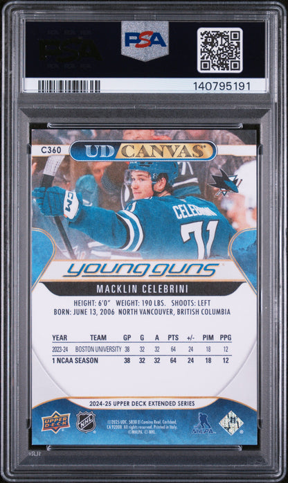 2024-25 UPPER DECK EXTENDED SERIES MACKLIN CELEBRINI UD CANVAS YOUNG GUNS PSA 9 #C360