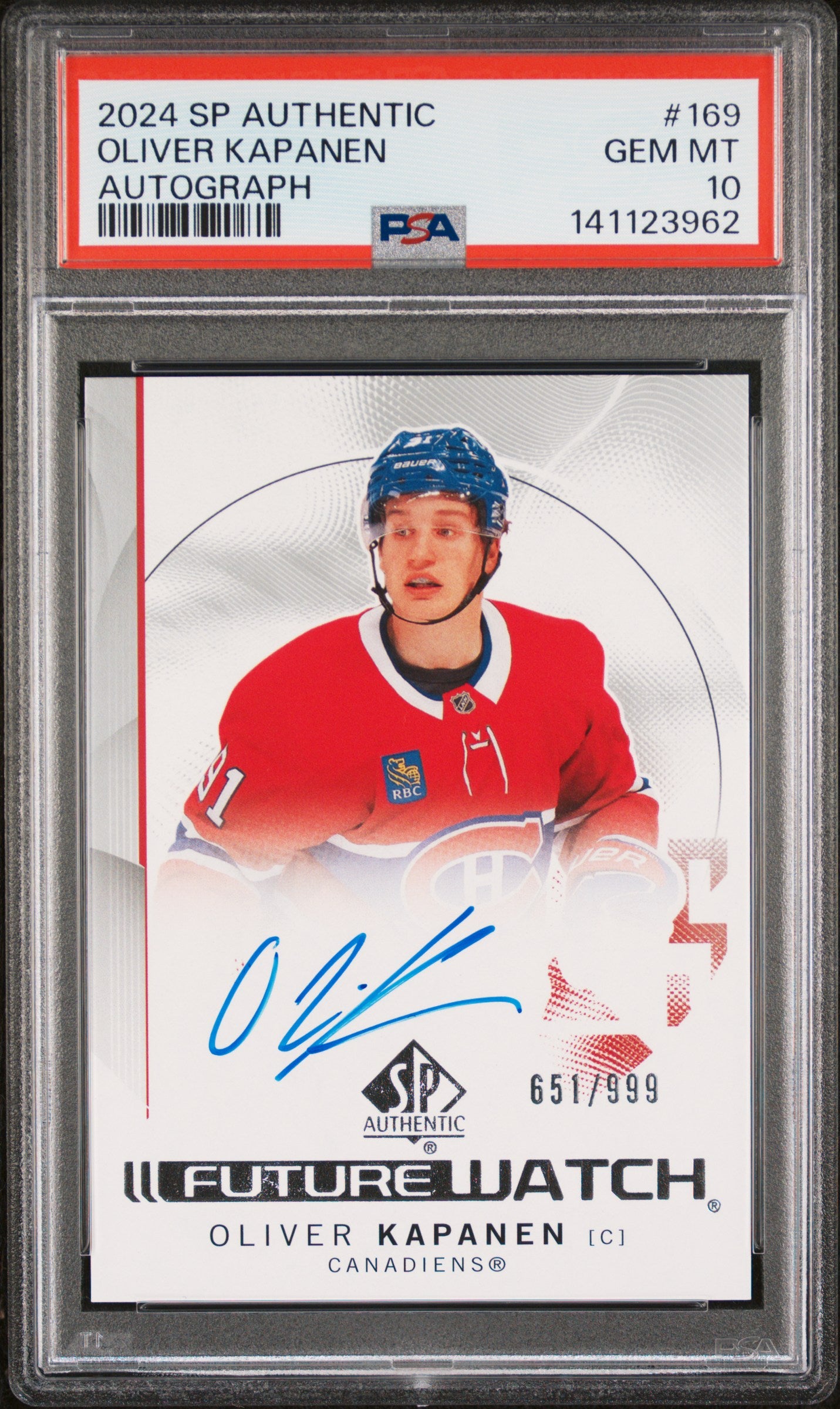 2024-25 UPPER DECK SP AUTHENTIC #169 OLIVER KAPANEN FUTURE WATCH AUTOGRAPH /999 PSA 10