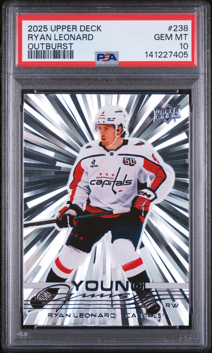 2025 UPPER DECK #238 RYAN LEONARD OUTBURST YOUNG GUNS PSA 10