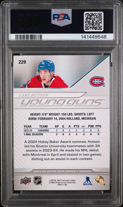 2024 UPPER DECK SERIES 1 #229 LANE HUTSON YOUNG GUNS PSA 9