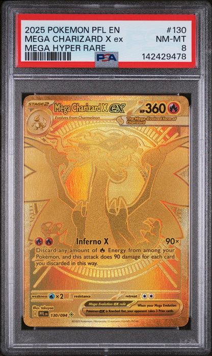 2025 POKEMON PFL PHANTASMAL FLAMES #130 MEGA CHARIZARD X ex MEGA HYPER RARE PSA 8