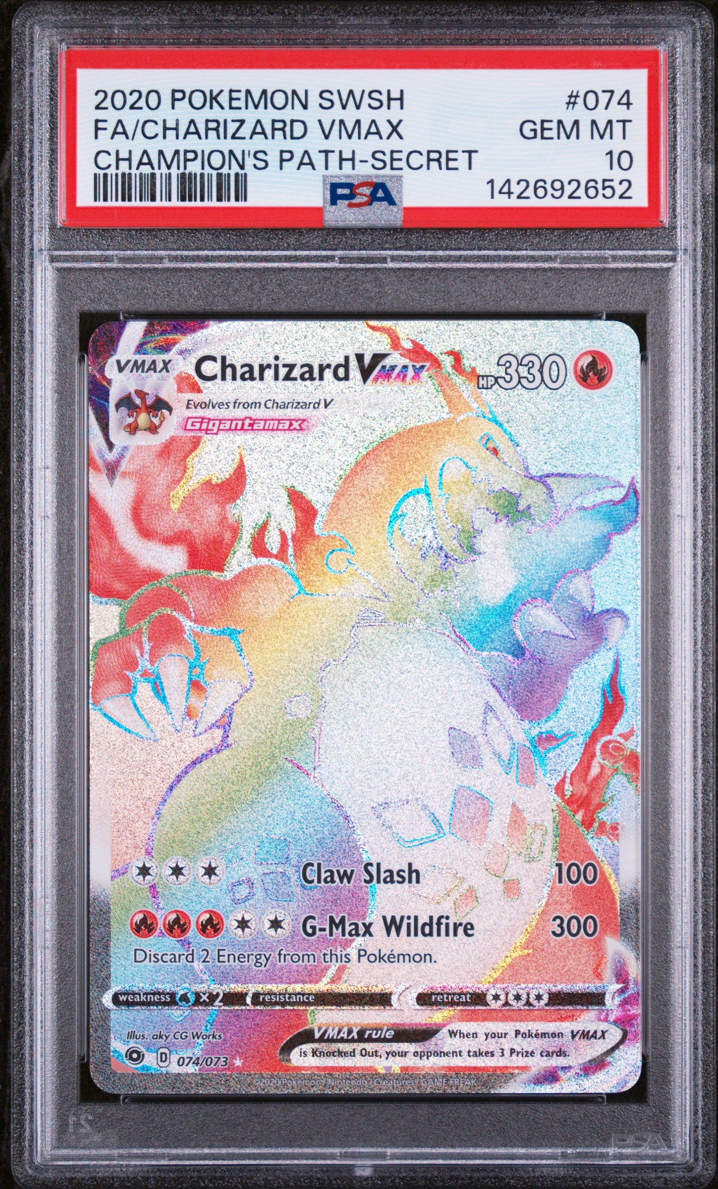 Charizard VMAX (Secret) Champion's Path Secret Rare 74/73 PSA 10