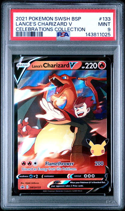 2021 POKEMON SWSH BSP #133 LANCE'S CHARIZARD V CELEBRATIONS COLLECTION PSA 9