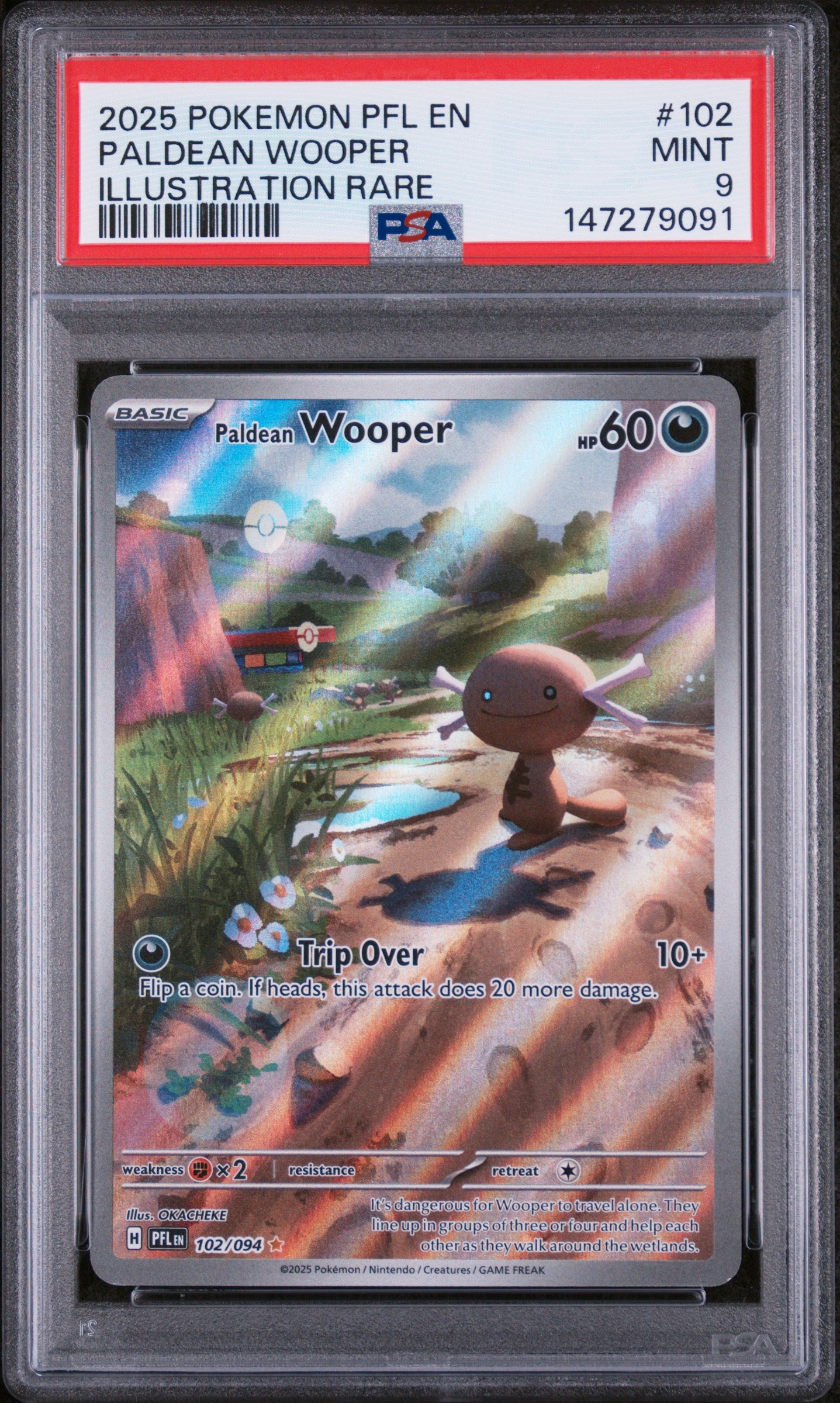 2025 POKEMON PFL EN PHANTASMAL FLAMES #102 PALDEAN WOOPER ILLUSTRATION RARE PSA 9
