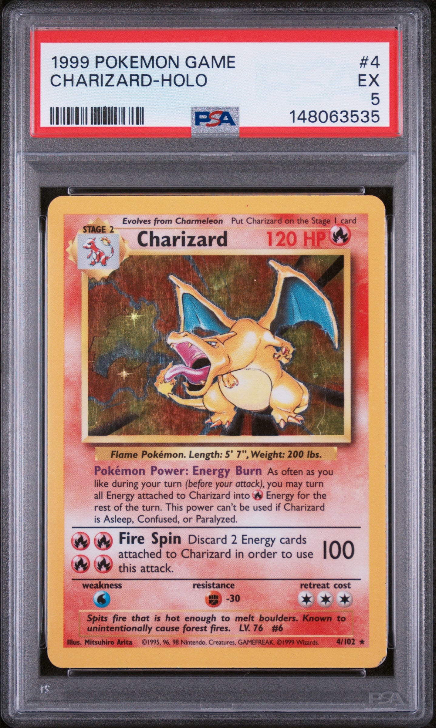 1999 POKEMON GAME #4 CHARIZARD HOLO PSA 5