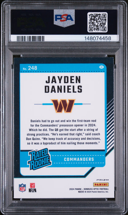 2024 PANINI DONRUSS OPTIC #248 JAYDEN DANIELS GREEN VELOCITY PSA 9