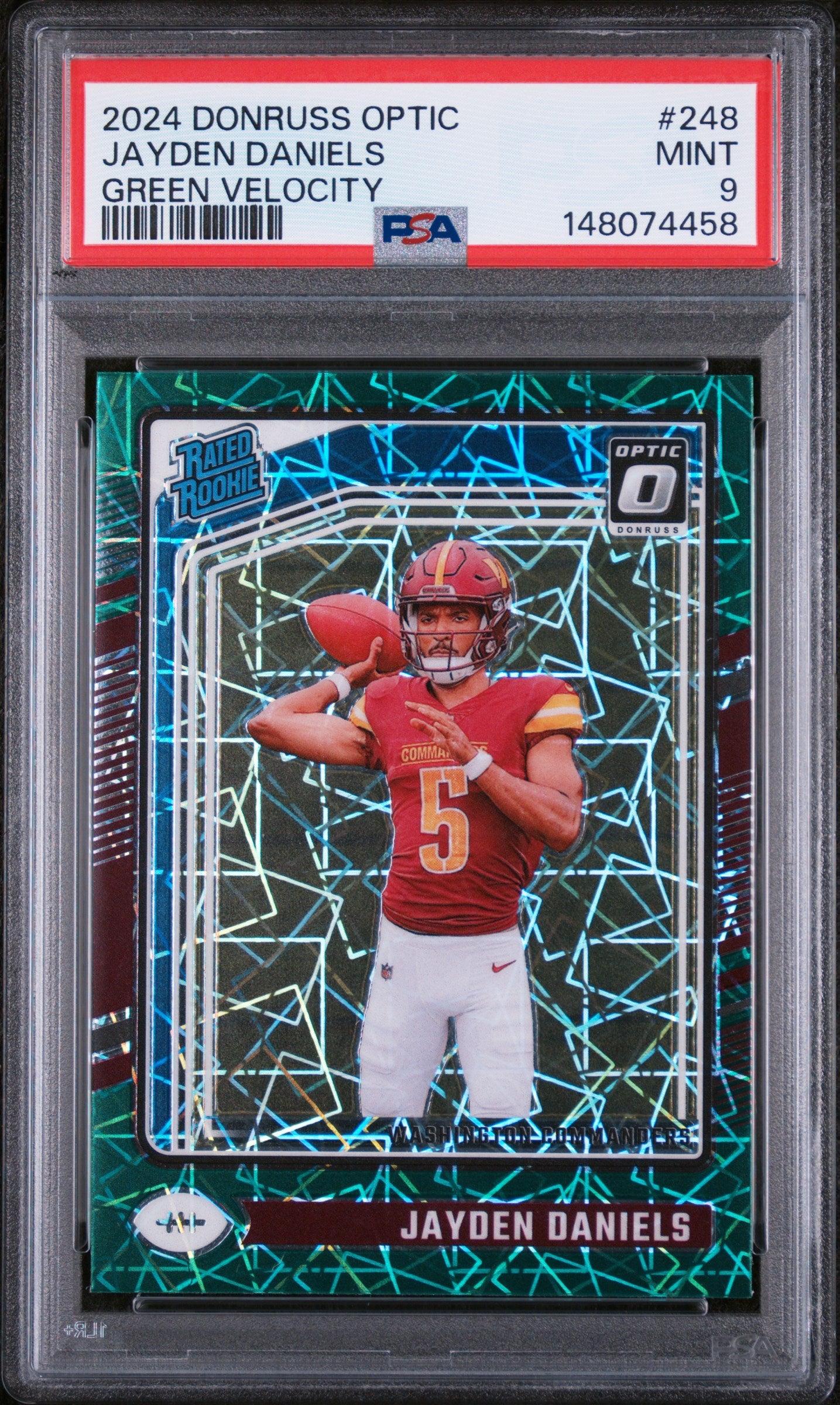 2024 PANINI DONRUSS OPTIC #248 JAYDEN DANIELS GREEN VELOCITY PSA 9