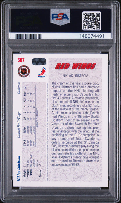 1991 UPPER DECK #587 NICKLAS LIDSTROM YOUNG GUNS PSA 9