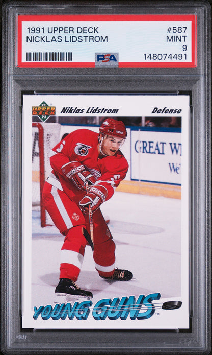 1991 UPPER DECK #587 NICKLAS LIDSTROM YOUNG GUNS PSA 9