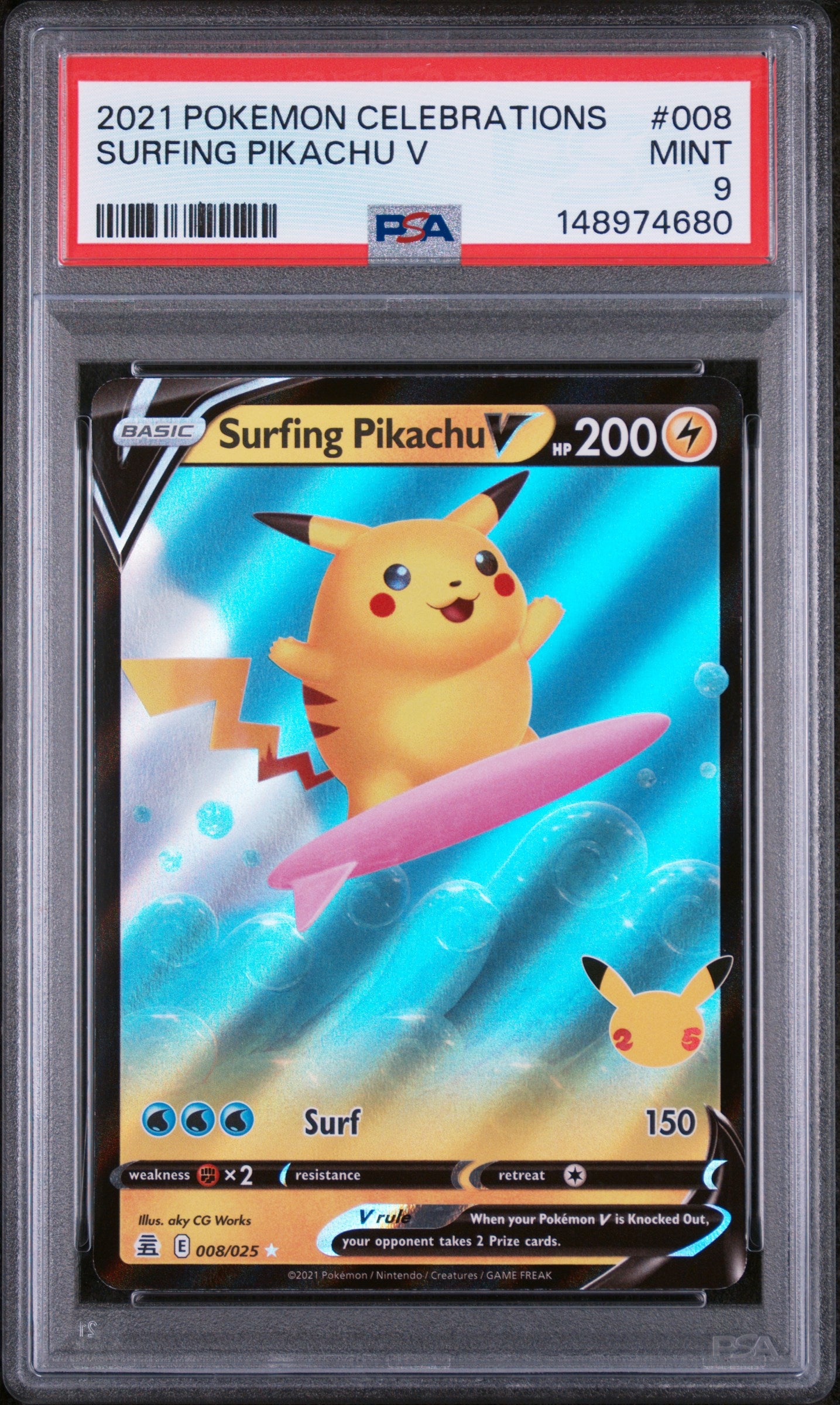 2021 POKEMON CELEBRATIONS SURFING PIKACHU V #008 PSA 9