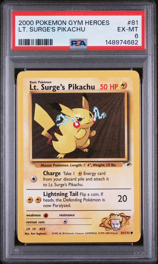 2000 POKEMON GYM HEROES LT. SURGE'S PIKACHU #81 PSA 6