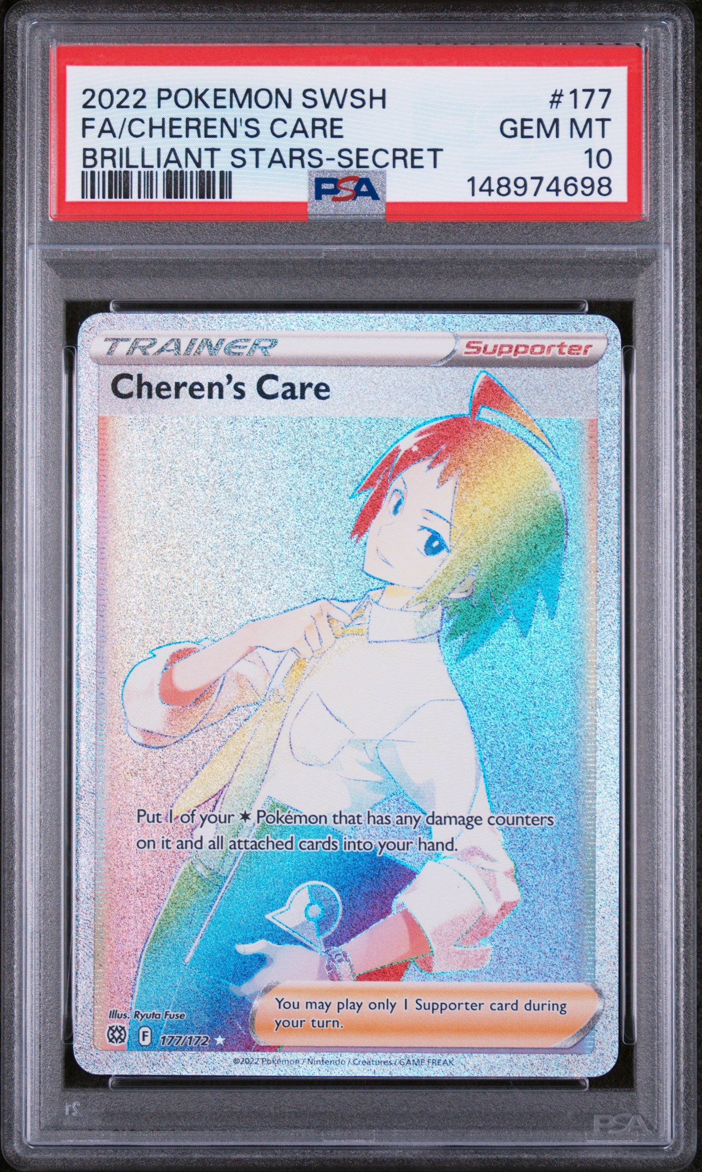 2022 POKEMON SWSH FULL ART CHEREN'S CARE BRILLIANT STARS SECRET #177 PSA 10