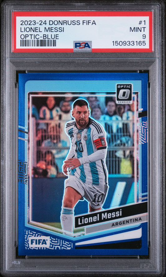 2023-24 PANINI DONRUSS FIFA LIONEL MESSI OPTIC BLUE /99 PSA 9