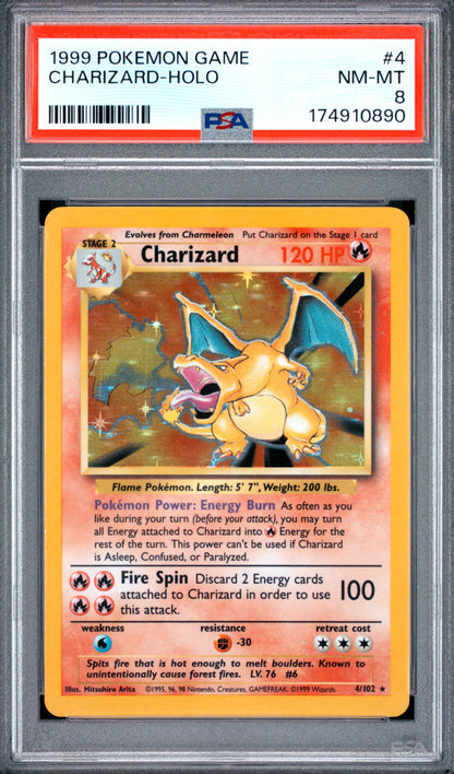 1999 POKEMON GAME #4 CHARIZARD HOLO BASE SET PSA 8