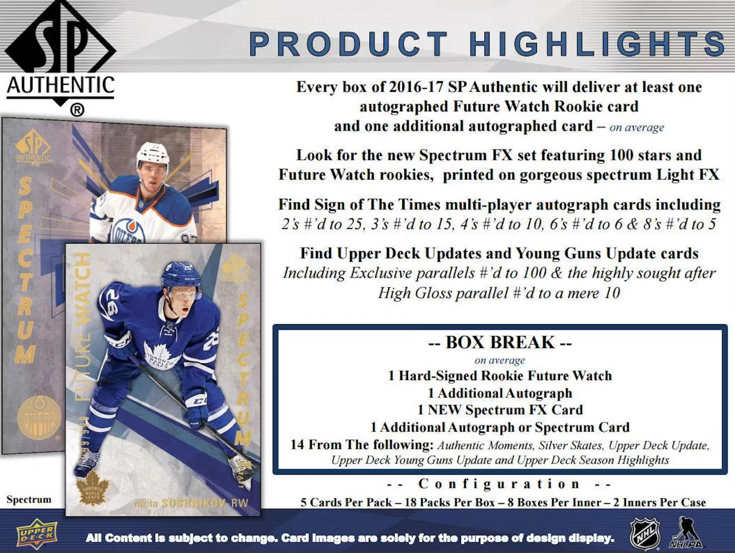 2016-17 Upper Deck SP Authentic Hockey Hobby Box