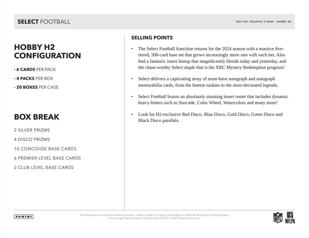 2024 Panini Select Football H2 Box