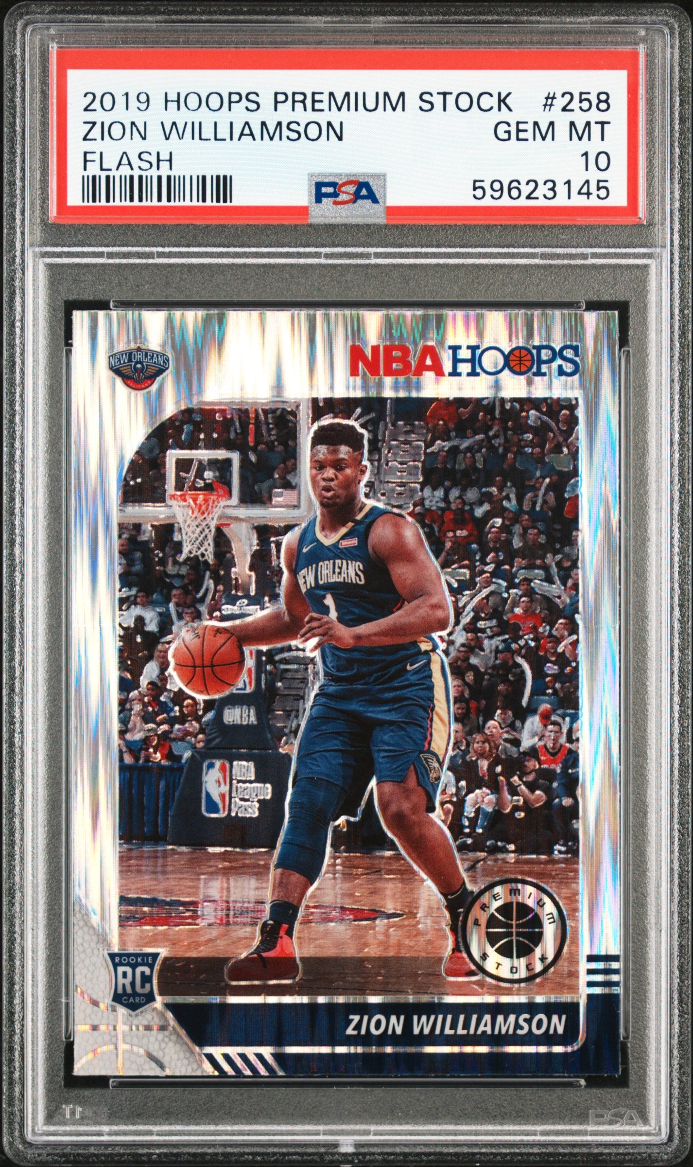 2019 PANINI HOOPS PREMIUM STOCK ZION WILLIAMSON FLASH ROOKIE PSA 10 #258