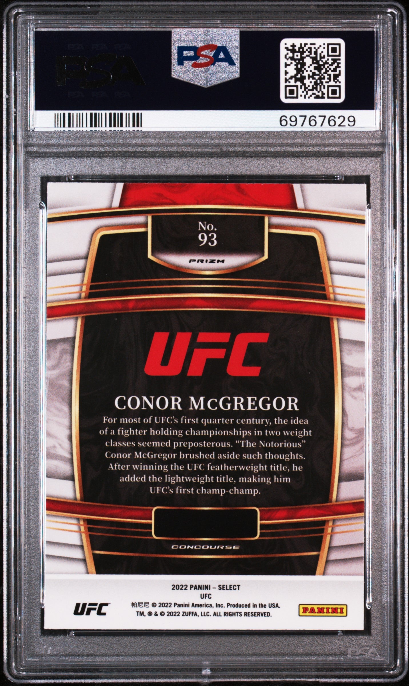 2022 PANINI SELECT UFC CONOR MCGREGOR TRI-COLOR PRIZM PSA 10 #93