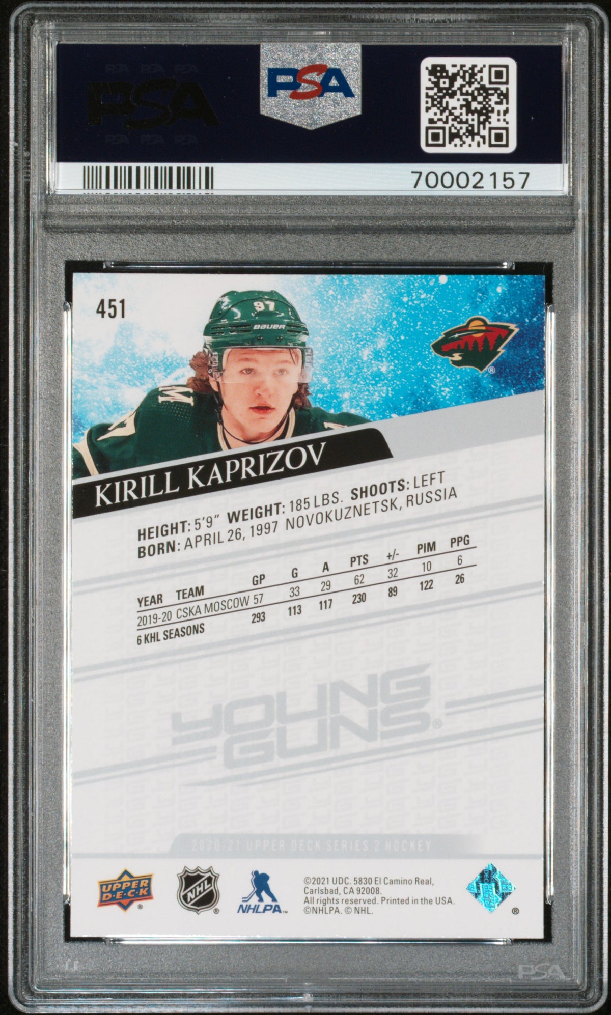 2020 UPPER DECK SERIES 2 #461 KIRILL KAPRIZOV YOUNG GUNS PSA 10