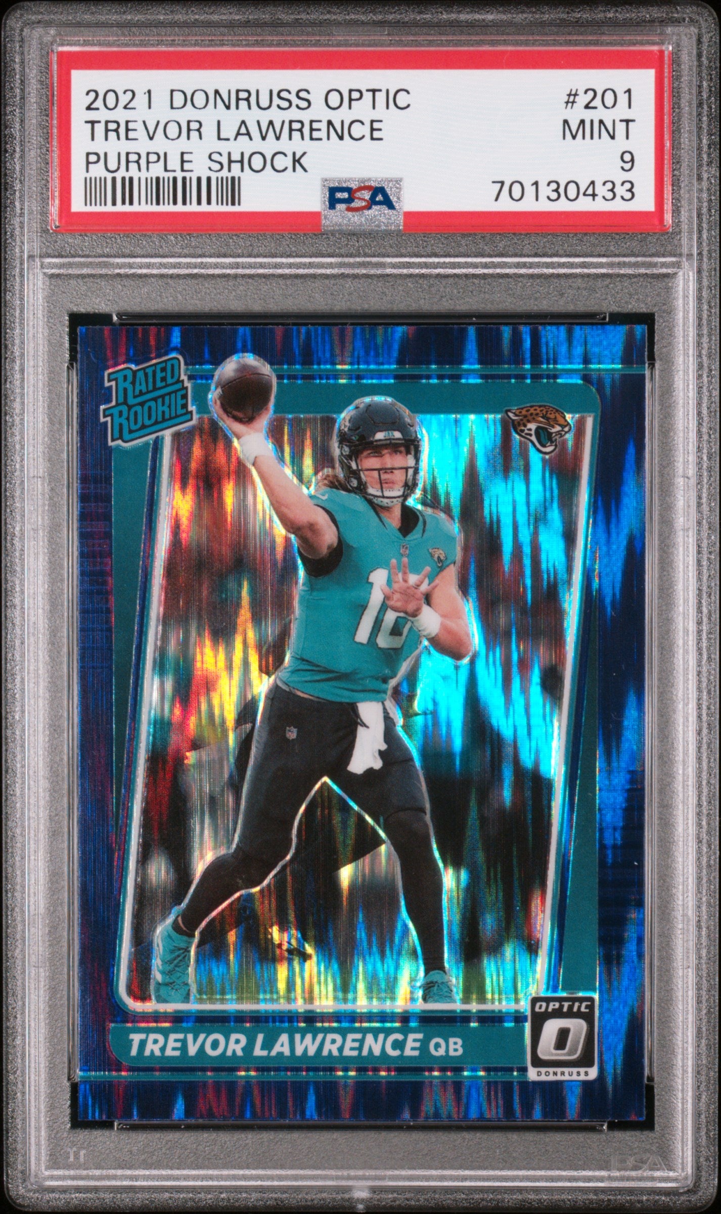 2021 PANINI DONRUSS OPTIC TREVOR LAWRENCE PURPLE SHOCK RATED ROOKIE PSA 9 #201