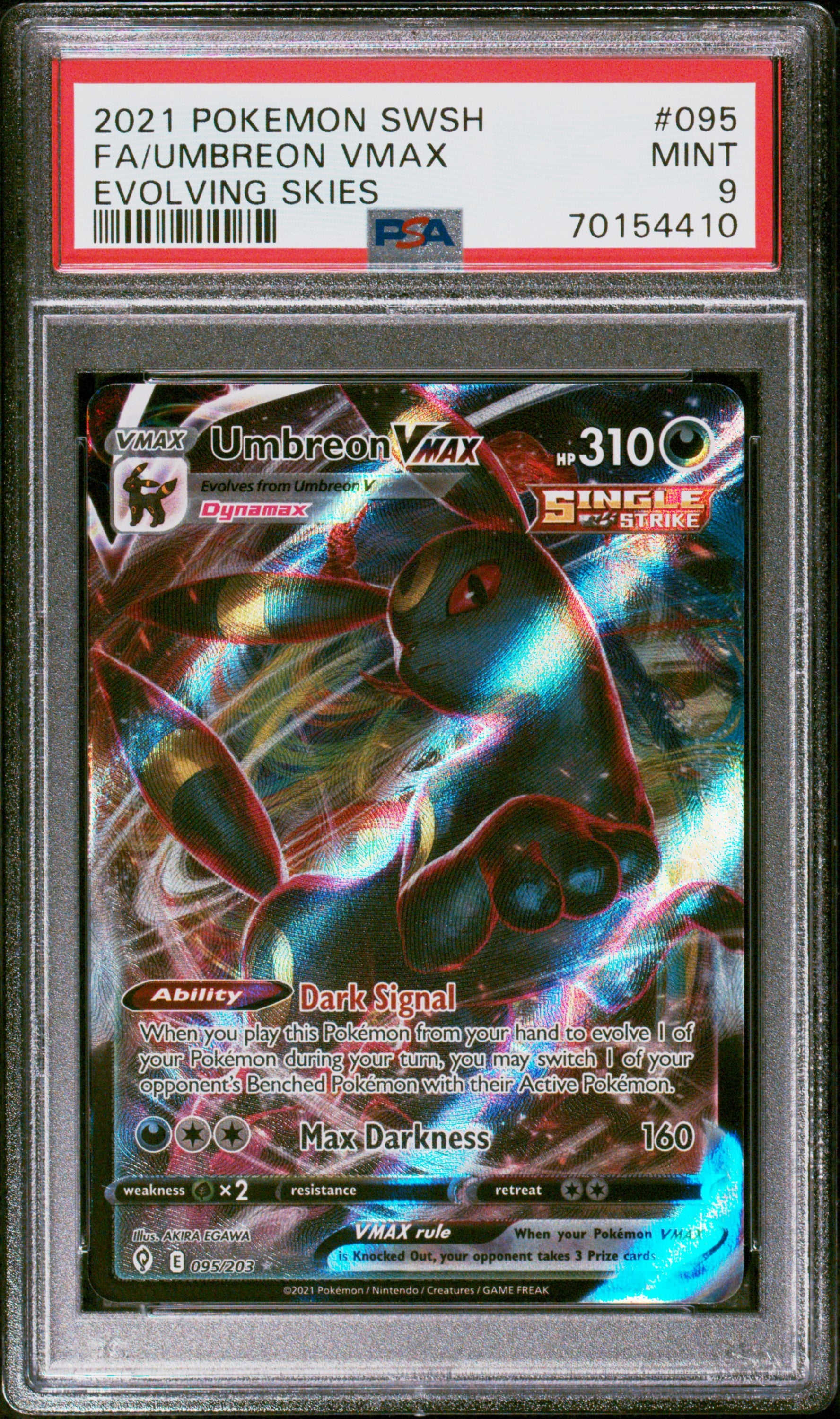 2021 POKEMON SWSH EVOLVING SKIES #095 FA UMBREON VMAX EVOLVING SKIES PSA 9