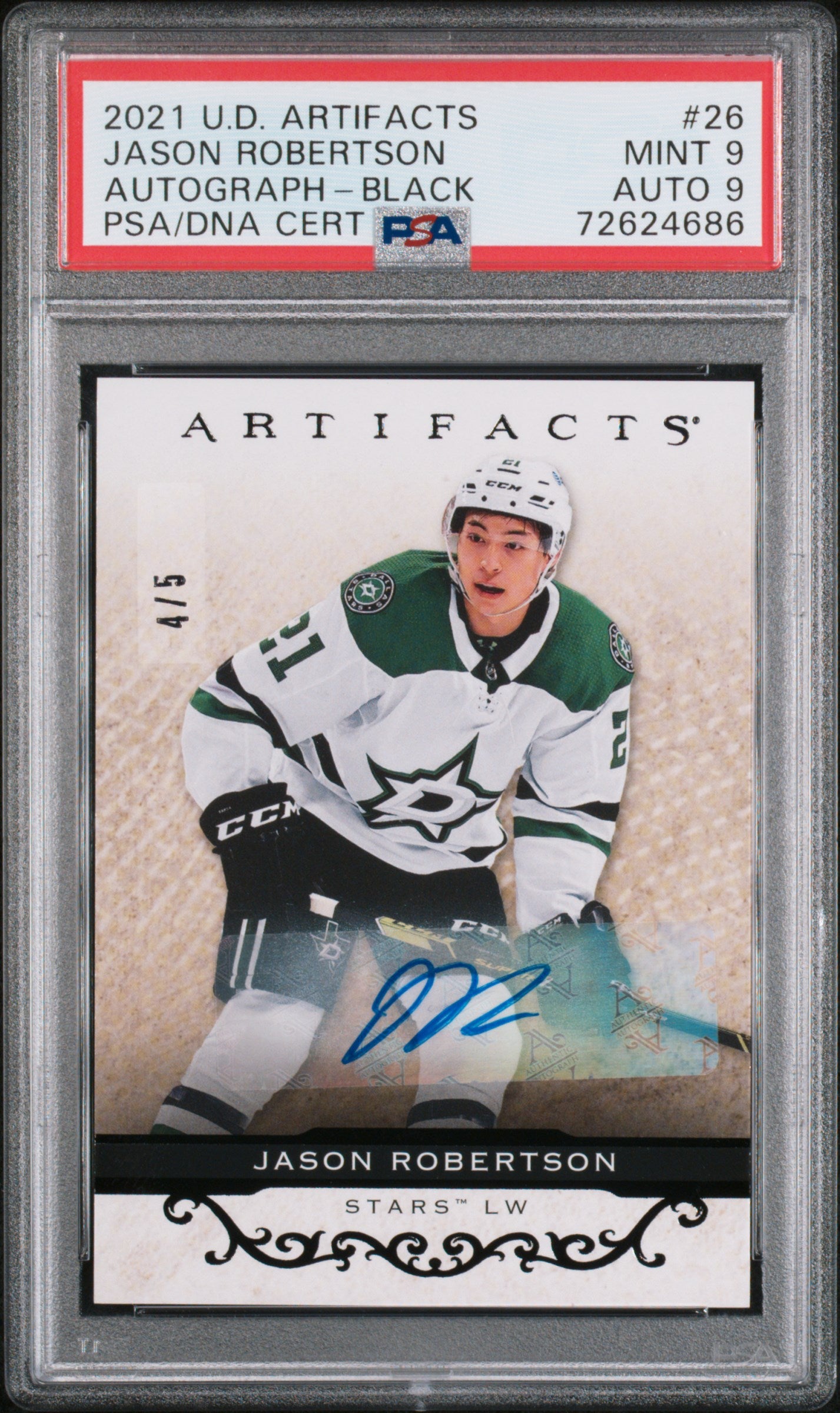 2021 UPPER DECK ARTIFACTS JASON ROBERTSON AUTOGRAPH BLACK /5 PSA 9 AUTO 9 #26
